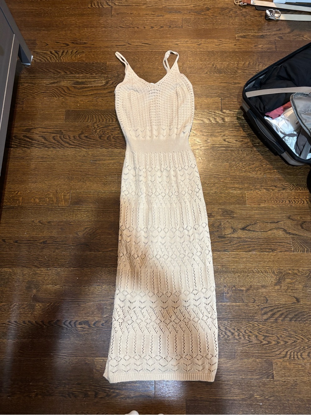 Freshman Cream Crochet Maxi Dress with Spaghetti Straps